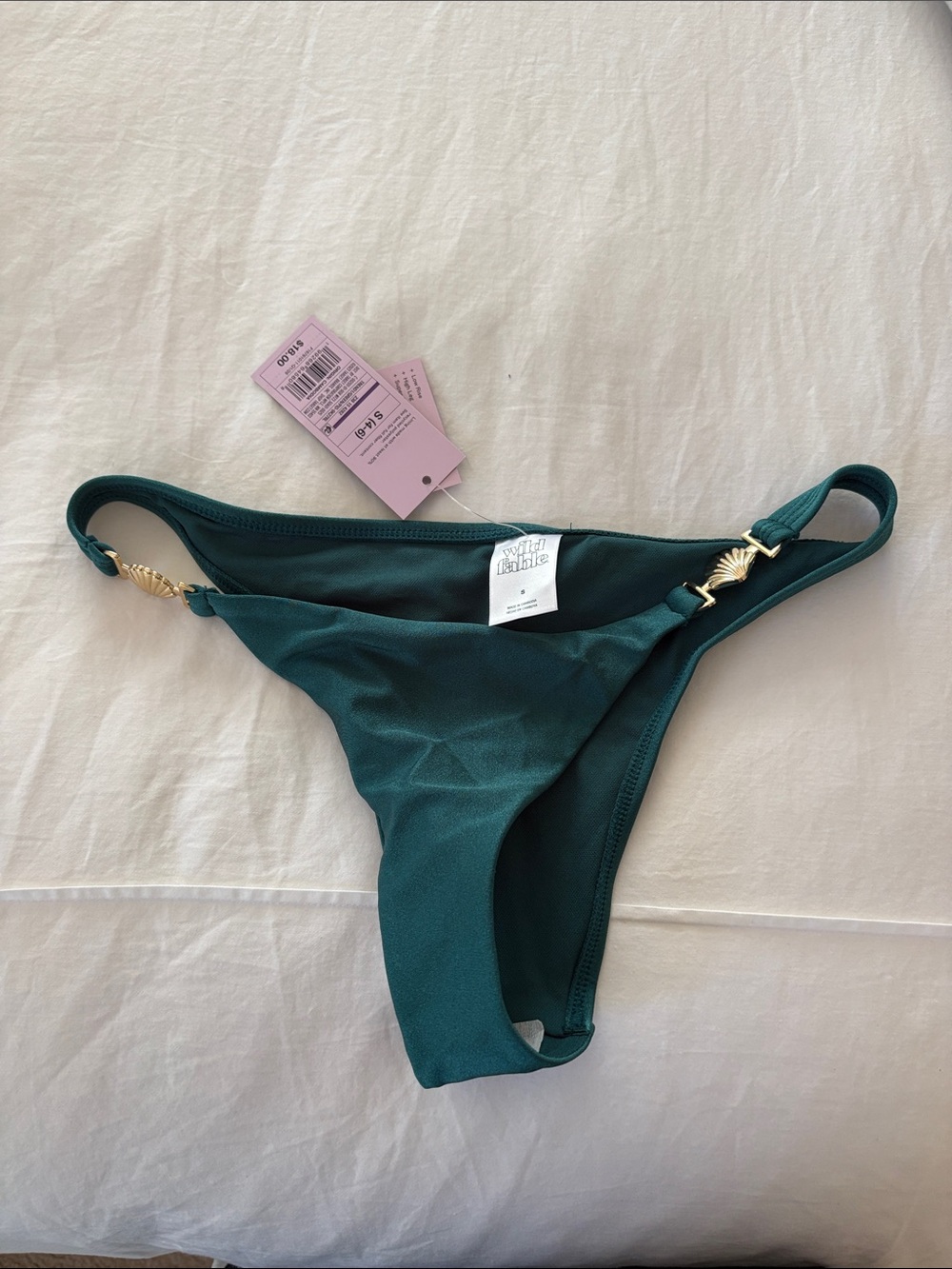 Luli Fama Teal Bikini Bottom with Gold Shell Accents